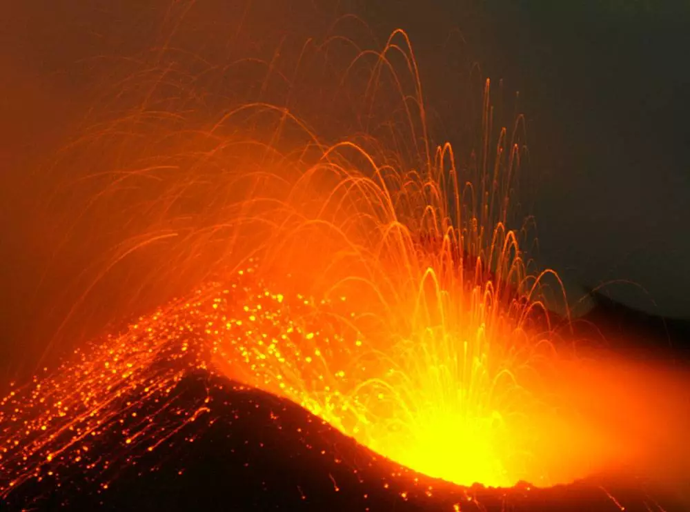 Active volcano in eruption.